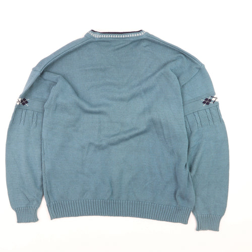Greenwoods Men’s Blue Argyle Knit V-Neck Pullover Jumper XL
