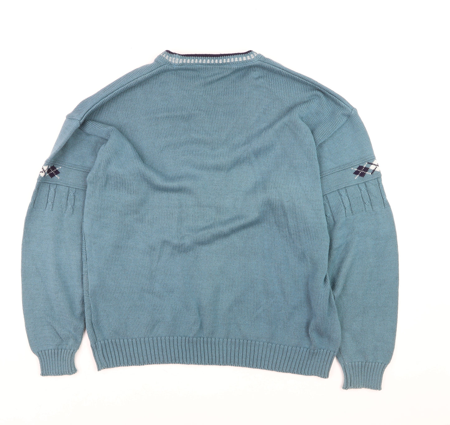 Greenwoods Men’s Blue Argyle Knit V-Neck Pullover Jumper XL