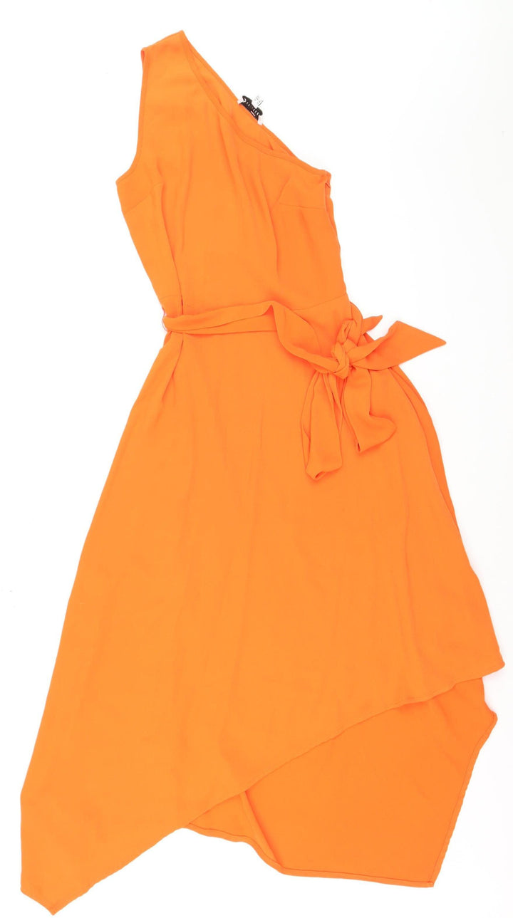 Warehouse Women's Orange One Shoulder Asymmetric Midi Dress Size 6