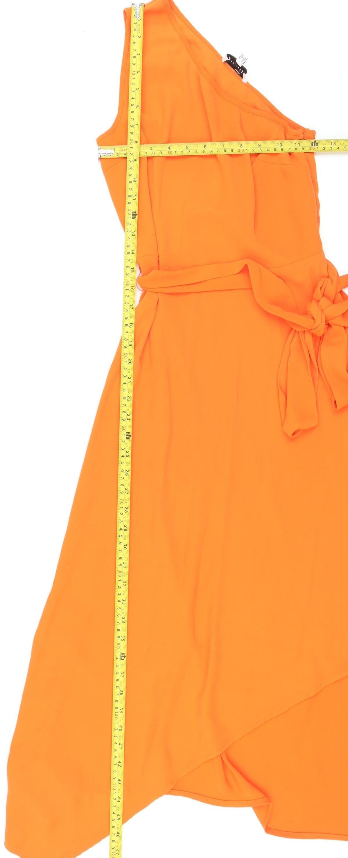 Warehouse Women's Orange One Shoulder Asymmetric Midi Dress Size 6
