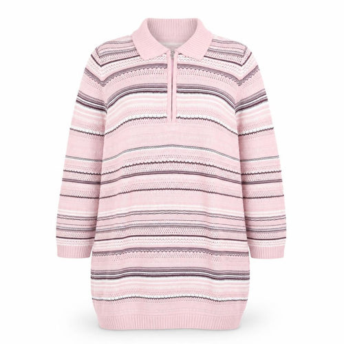 Collection L Women's Pink Striped Collared 3/4 Sleeve Knit Jumper Size 16