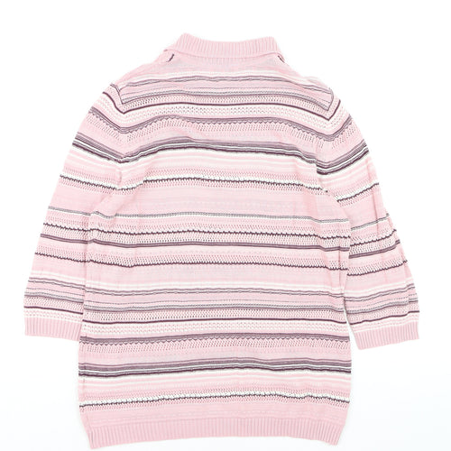 Collection L Women's Pink Striped Collared 3/4 Sleeve Knit Jumper Size 16