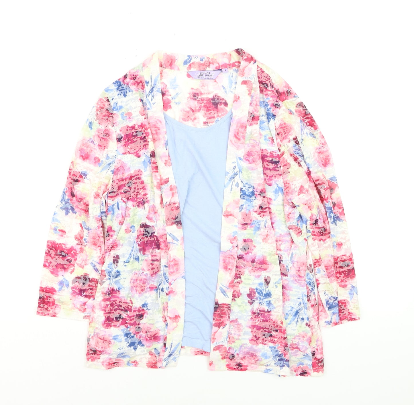 Honor Millburn Women's Multicoloured Floral Kimono Style 3/4 Sleeve Blouse Size 18