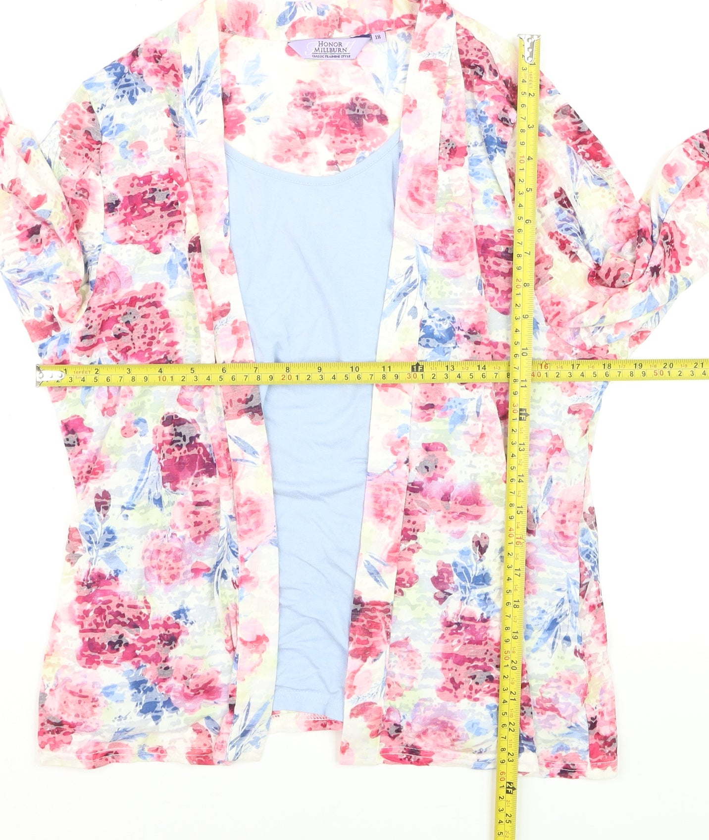 Honor Millburn Women's Multicoloured Floral Kimono Style 3/4 Sleeve Blouse Size 18