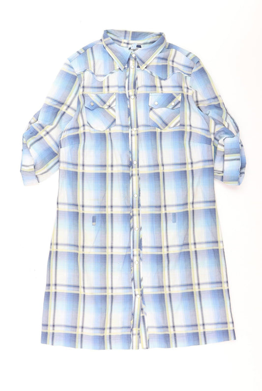 Oasis Women Blue Plaid Button-Up Tunic Shirt Size 12