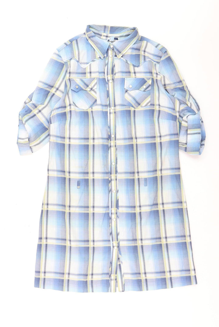 Oasis Women Blue Plaid Button-Up Tunic Shirt Size 12