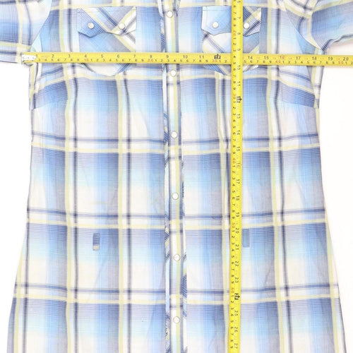 Oasis Women Blue Plaid Button-Up Tunic Shirt Size 12