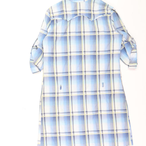 Oasis Women Blue Plaid Button-Up Tunic Shirt Size 12