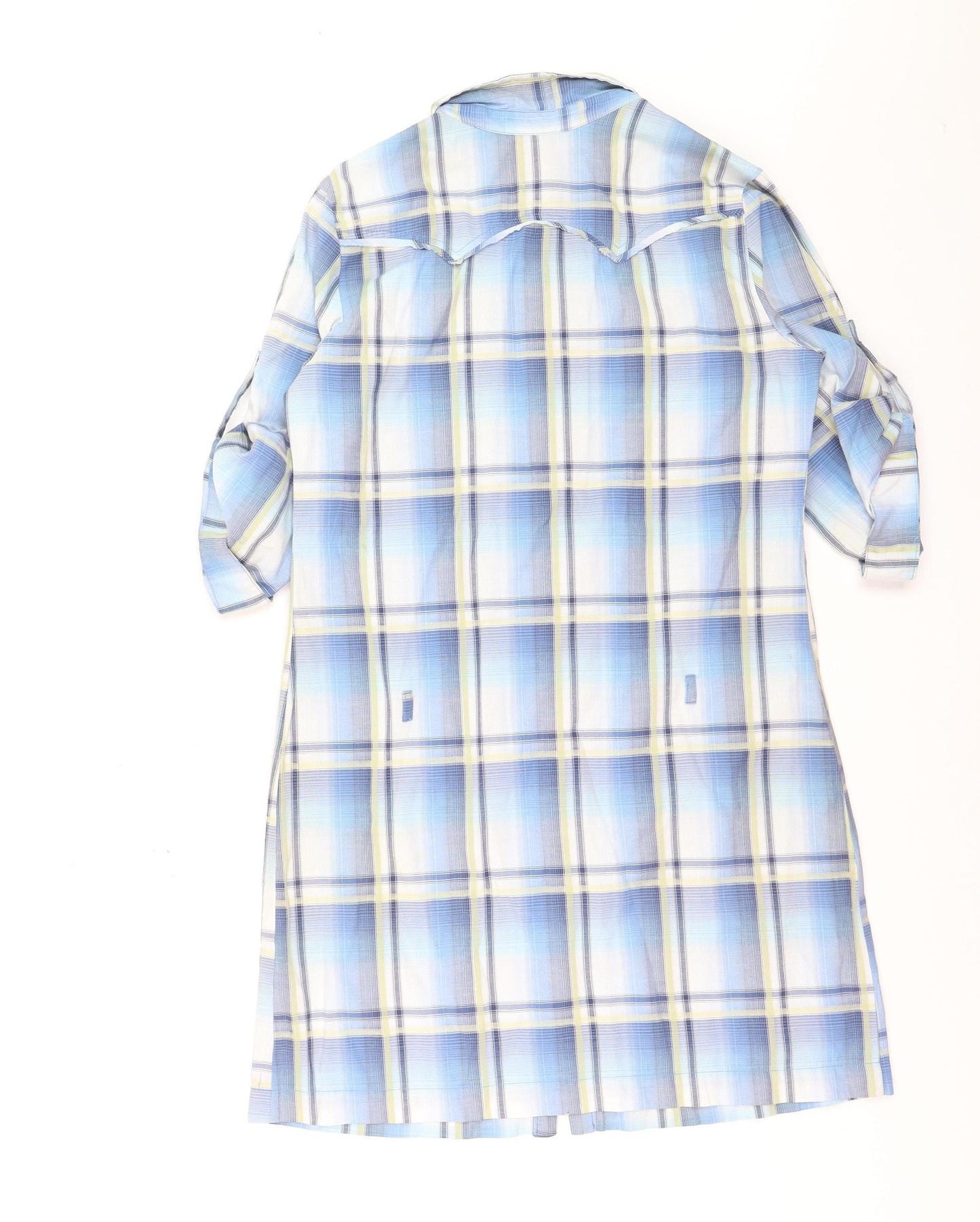 Oasis Women Blue Plaid Button-Up Tunic Shirt Size 12