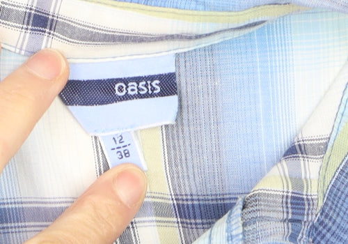 Oasis Women Blue Plaid Button-Up Tunic Shirt Size 12