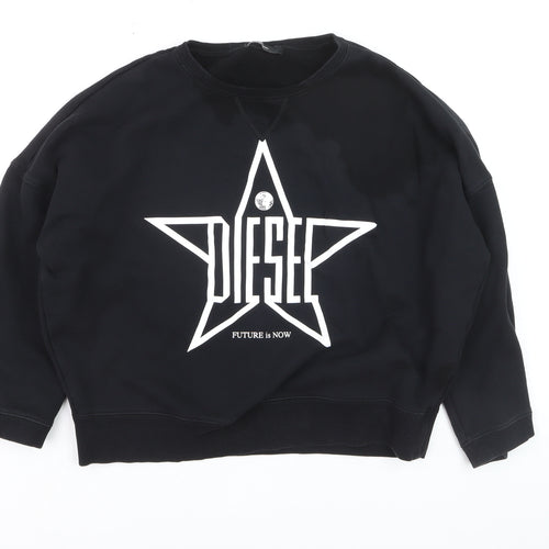 Diesel Womens Black M Pullover Sweatshirt Star Logo Crew Neck