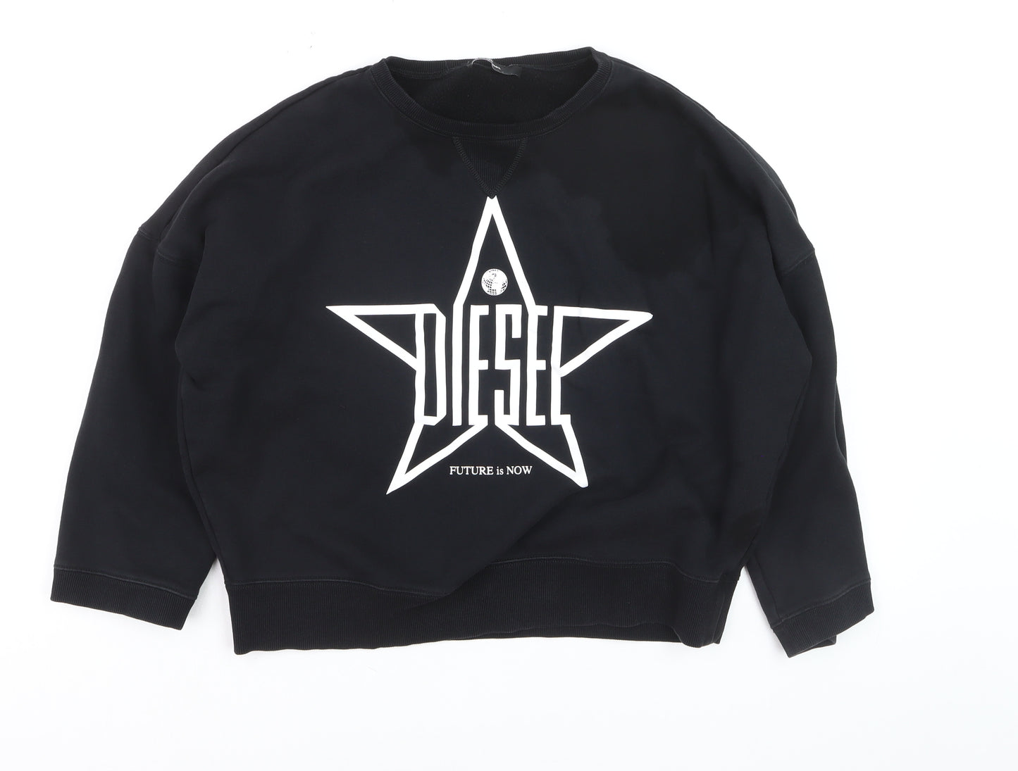Diesel Womens Black M Pullover Sweatshirt Star Logo Crew Neck