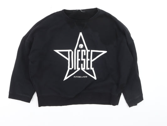 Diesel Womens Black M Pullover Sweatshirt Star Logo Crew Neck