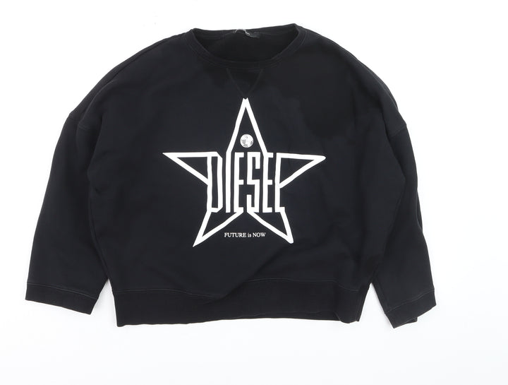 Diesel Womens Black M Pullover Sweatshirt Star Logo Crew Neck