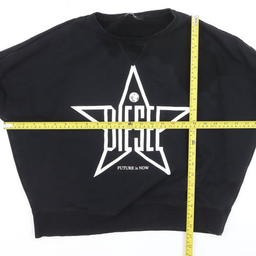 Diesel Womens Black M Pullover Sweatshirt Star Logo Crew Neck
