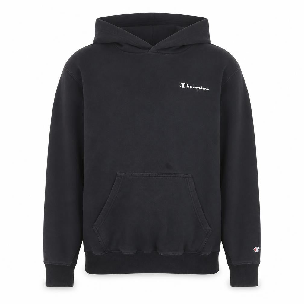 Front view of Champion Men's Black Pullover Hoodie Large Fleece Sweatshirt
