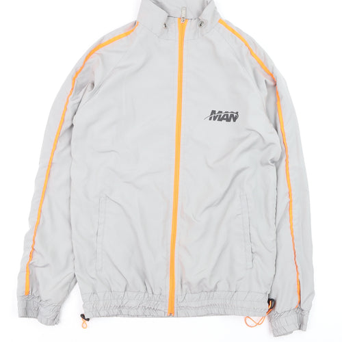 boohooMAN Men's Grey XS Track Jacket with Orange Trim Lightweight