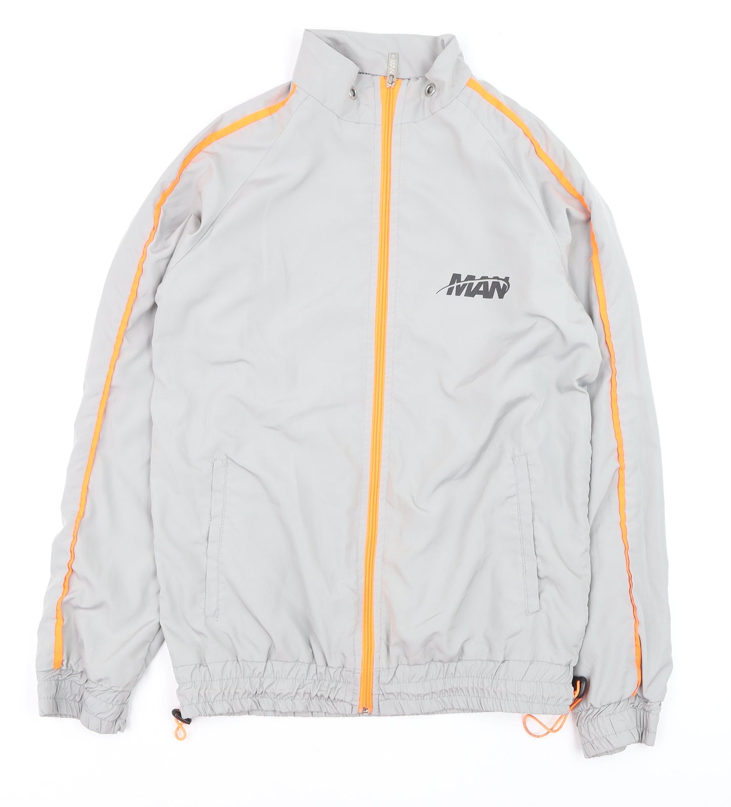 boohooMAN Men's Grey XS Track Jacket with Orange Trim Lightweight