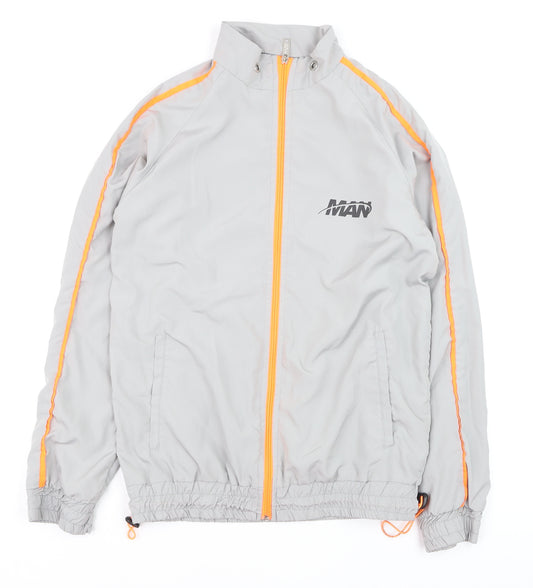 boohooMAN Men's Grey XS Track Jacket with Orange Trim Lightweight