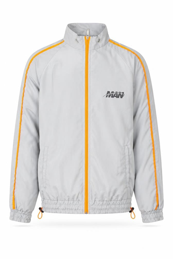 boohooMAN Men's Grey XS Track Jacket with Orange Trim Lightweight