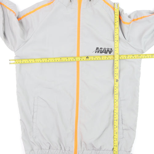 boohooMAN Men's Grey XS Track Jacket with Orange Trim Lightweight