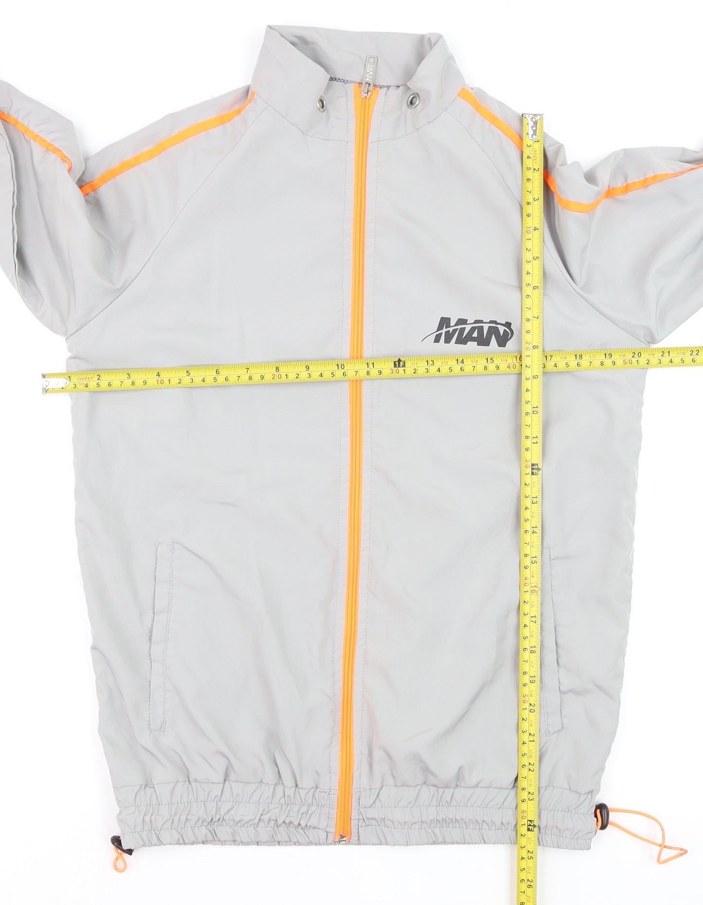 boohooMAN Men's Grey XS Track Jacket with Orange Trim Lightweight