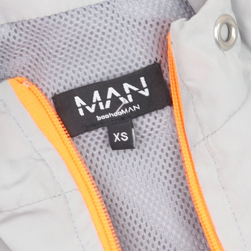 boohooMAN Men's Grey XS Track Jacket with Orange Trim Lightweight