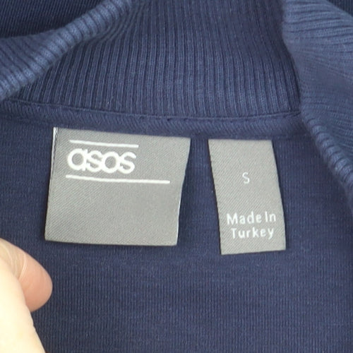 ASOS Men's Blue Full Zip High Neck Jumper Size S