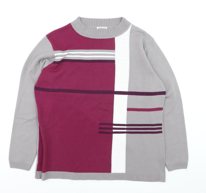 Damart Men's Grey Geometric Acrylic Crew Neck Jumper Size L