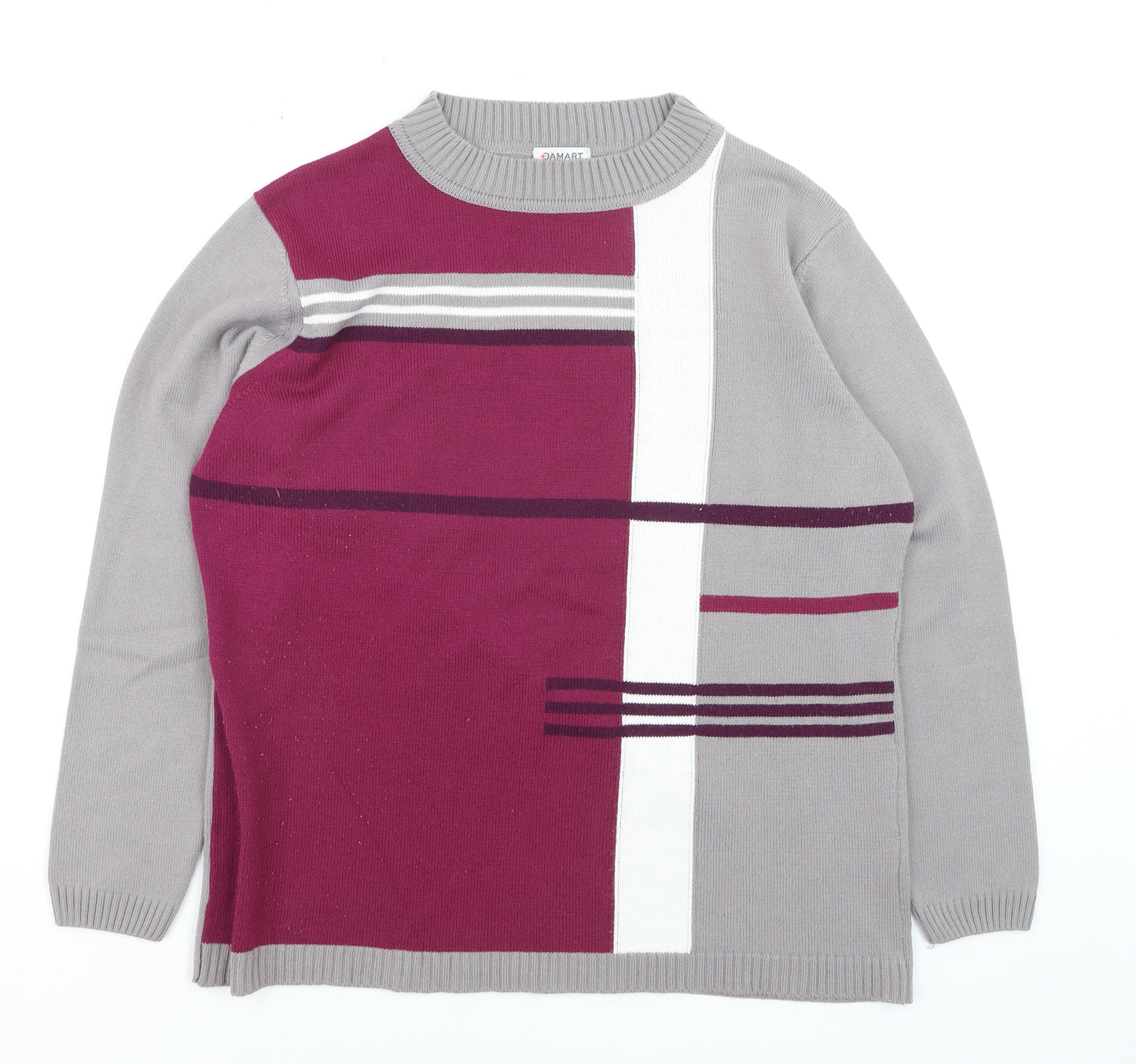 Damart Men's Grey Geometric Acrylic Crew Neck Jumper Size L