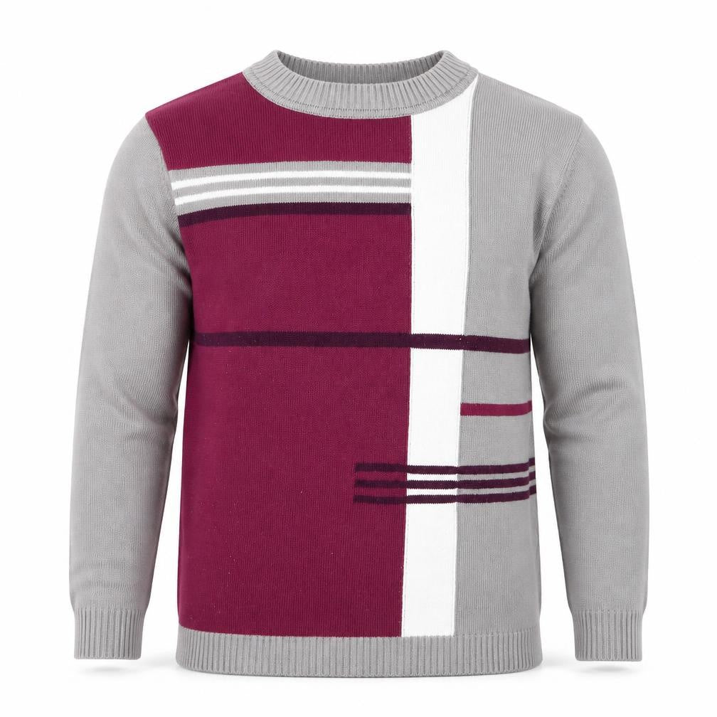 Damart Men's Grey Geometric Acrylic Crew Neck Jumper Size L