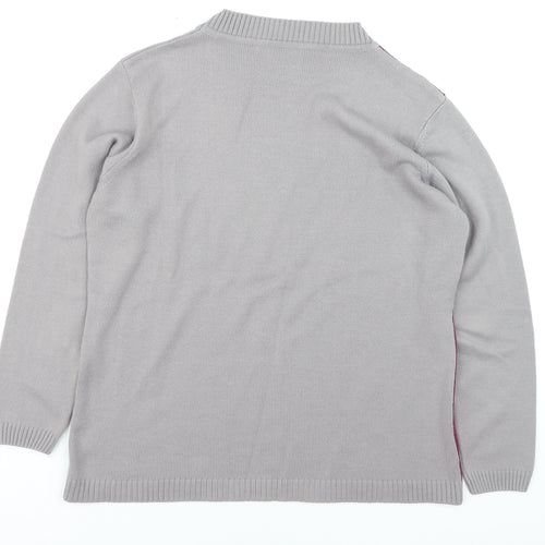 Damart Men's Grey Geometric Acrylic Crew Neck Jumper Size L