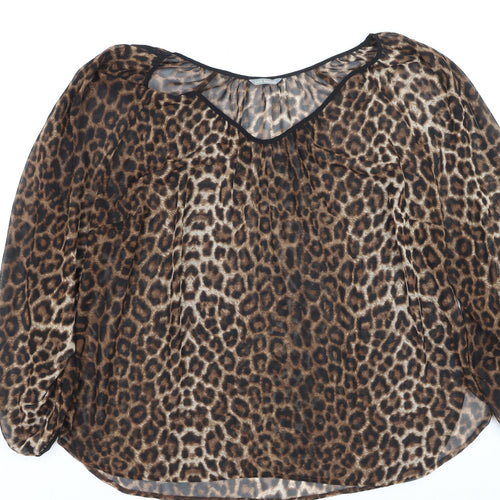 Marks and Spencer Women’s Brown Leopard Print Sheer Tunic Blouse Size 20