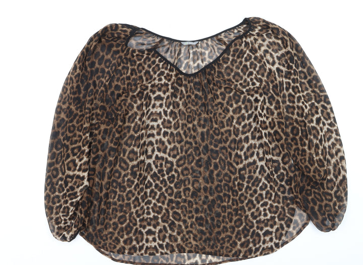 Marks and Spencer Women’s Brown Leopard Print Sheer Tunic Blouse Size 20