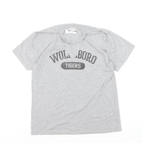Topshop Women Grey Graphic Cotton Blend T-Shirt Size 10