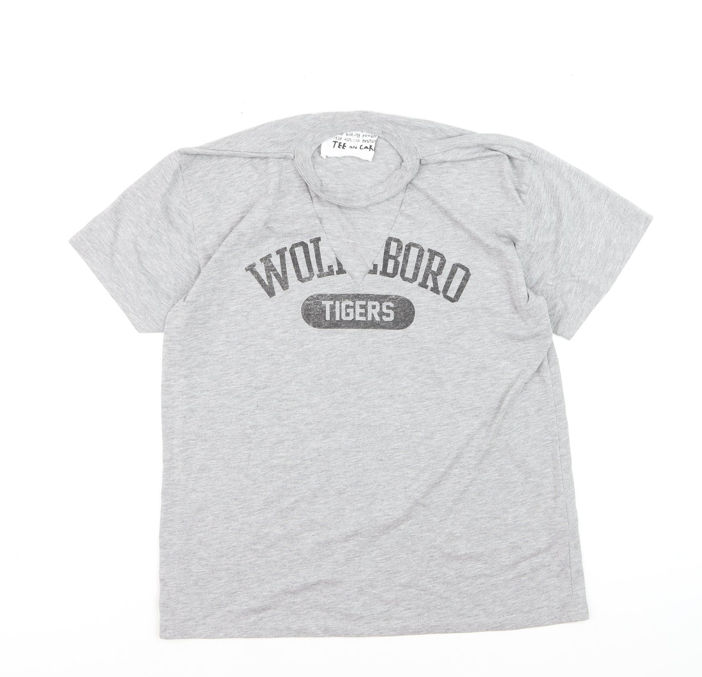 Topshop Women Grey Graphic Cotton Blend T-Shirt Size 10