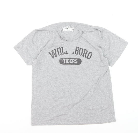 Topshop Women Grey Graphic Cotton Blend T-Shirt Size 10