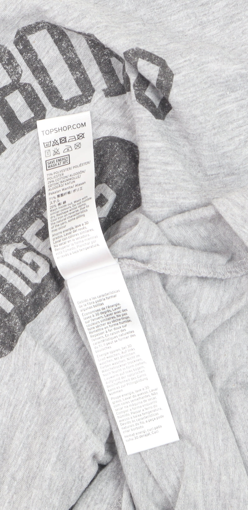 Topshop Women Grey Graphic Cotton Blend T-Shirt Size 10