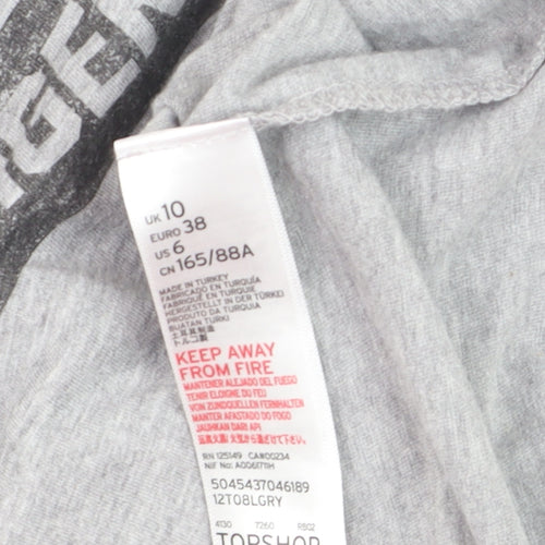 Topshop Women Grey Graphic Cotton Blend T-Shirt Size 10