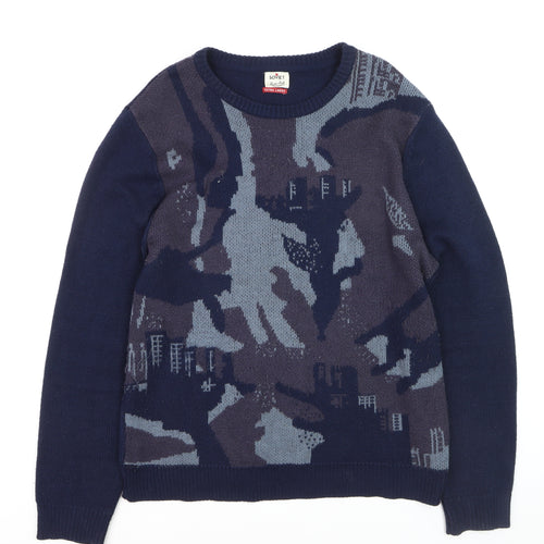 Soviet Men's Blue Camouflage Knit Crew Neck Jumper XL