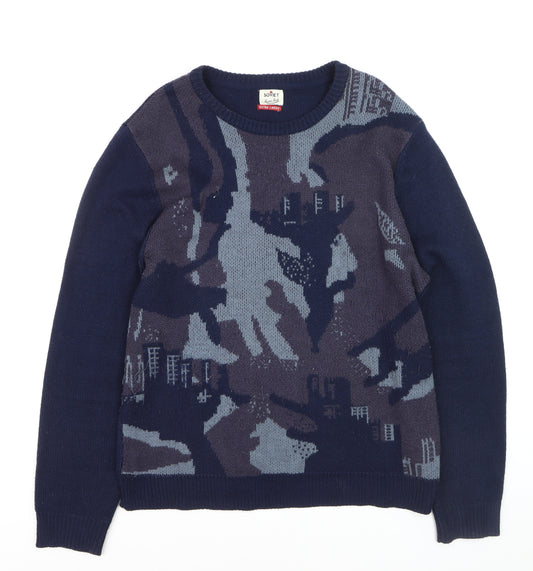 Soviet Men's Blue Camouflage Knit Crew Neck Jumper XL