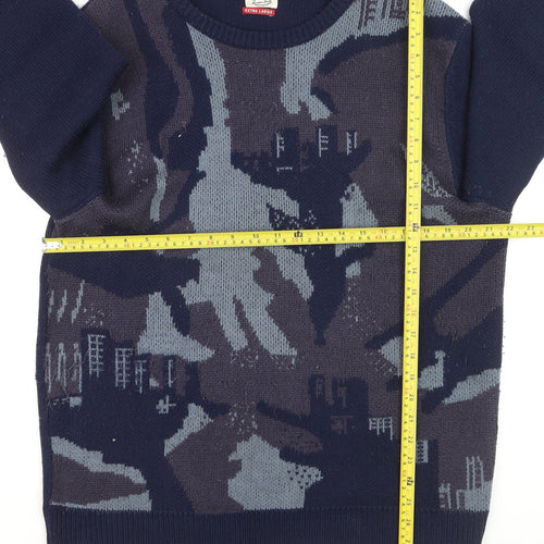Soviet Men's Blue Camouflage Knit Crew Neck Jumper XL