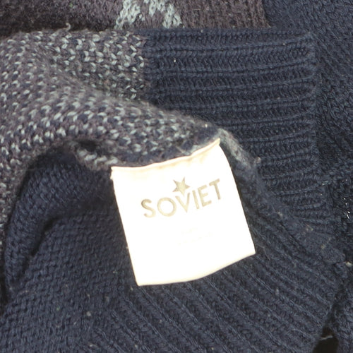 Soviet Men's Blue Camouflage Knit Crew Neck Jumper XL