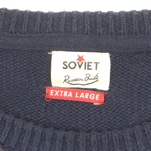 Soviet Men's Blue Camouflage Knit Crew Neck Jumper XL