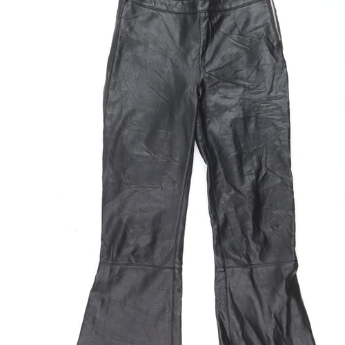 Bershka Women’s Black Faux Leather Flared Trousers Size 6