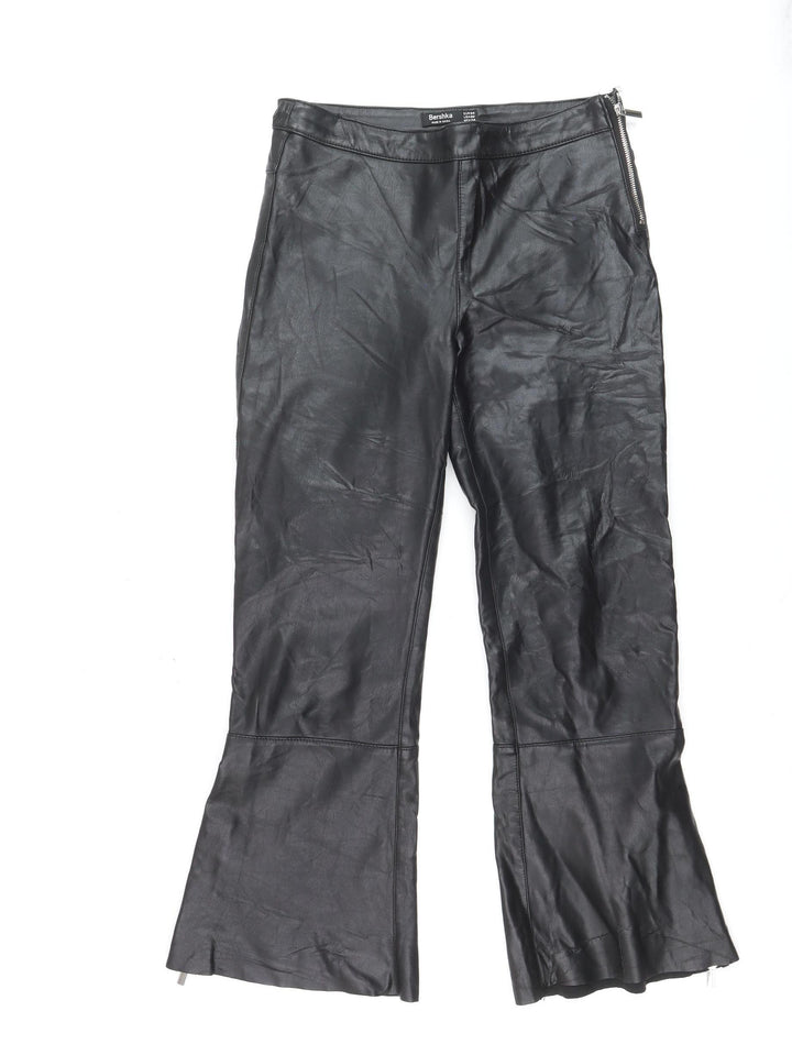 Bershka Women’s Black Faux Leather Flared Trousers Size 6