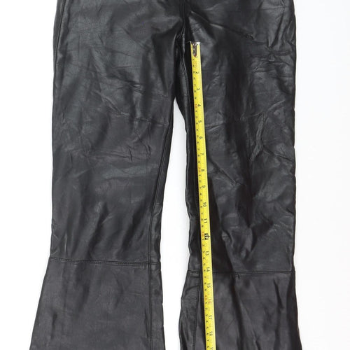 Bershka Women’s Black Faux Leather Flared Trousers Size 6