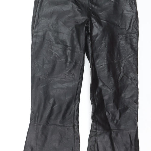 Bershka Women’s Black Faux Leather Flared Trousers Size 6
