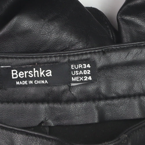 Bershka Women’s Black Faux Leather Flared Trousers Size 6