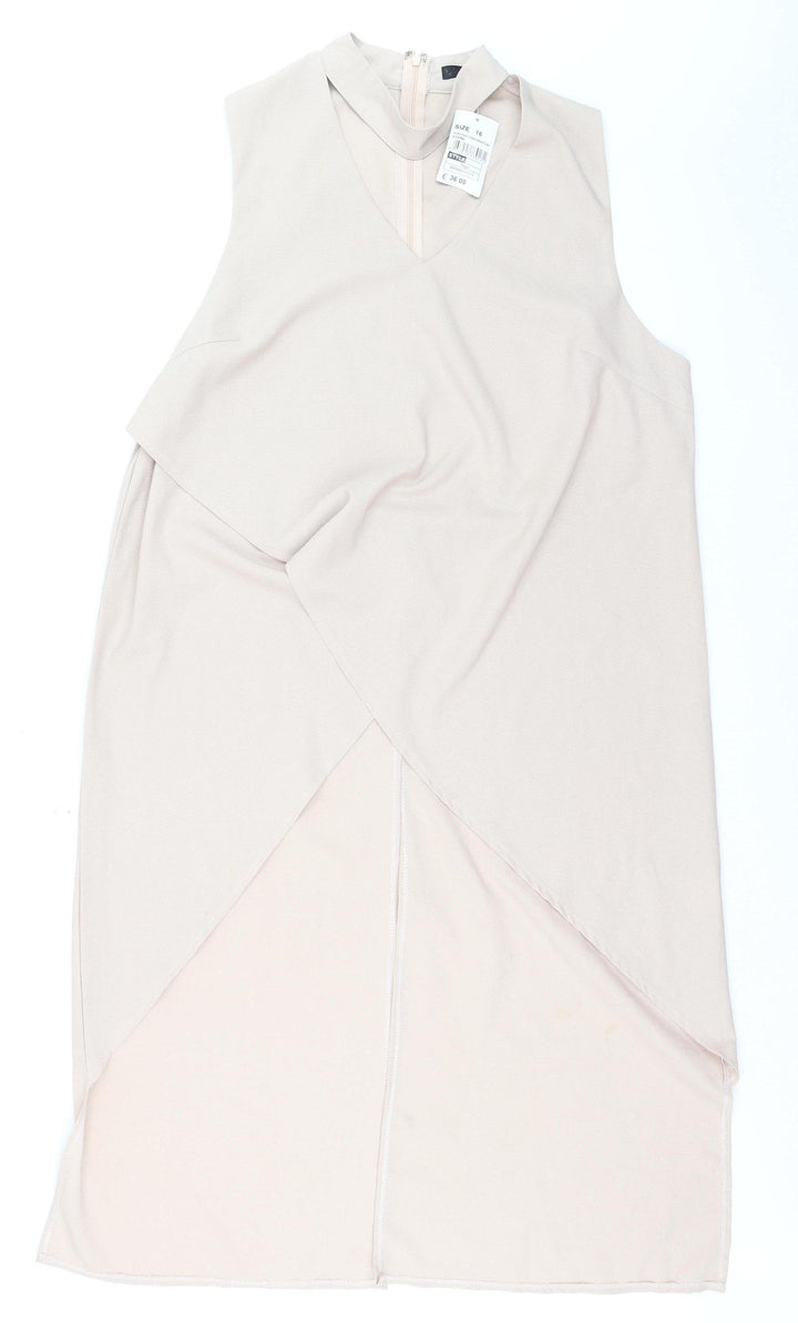 Quiz Women Beige Size 16 Asymmetric V-Neck Sleeveless Dress